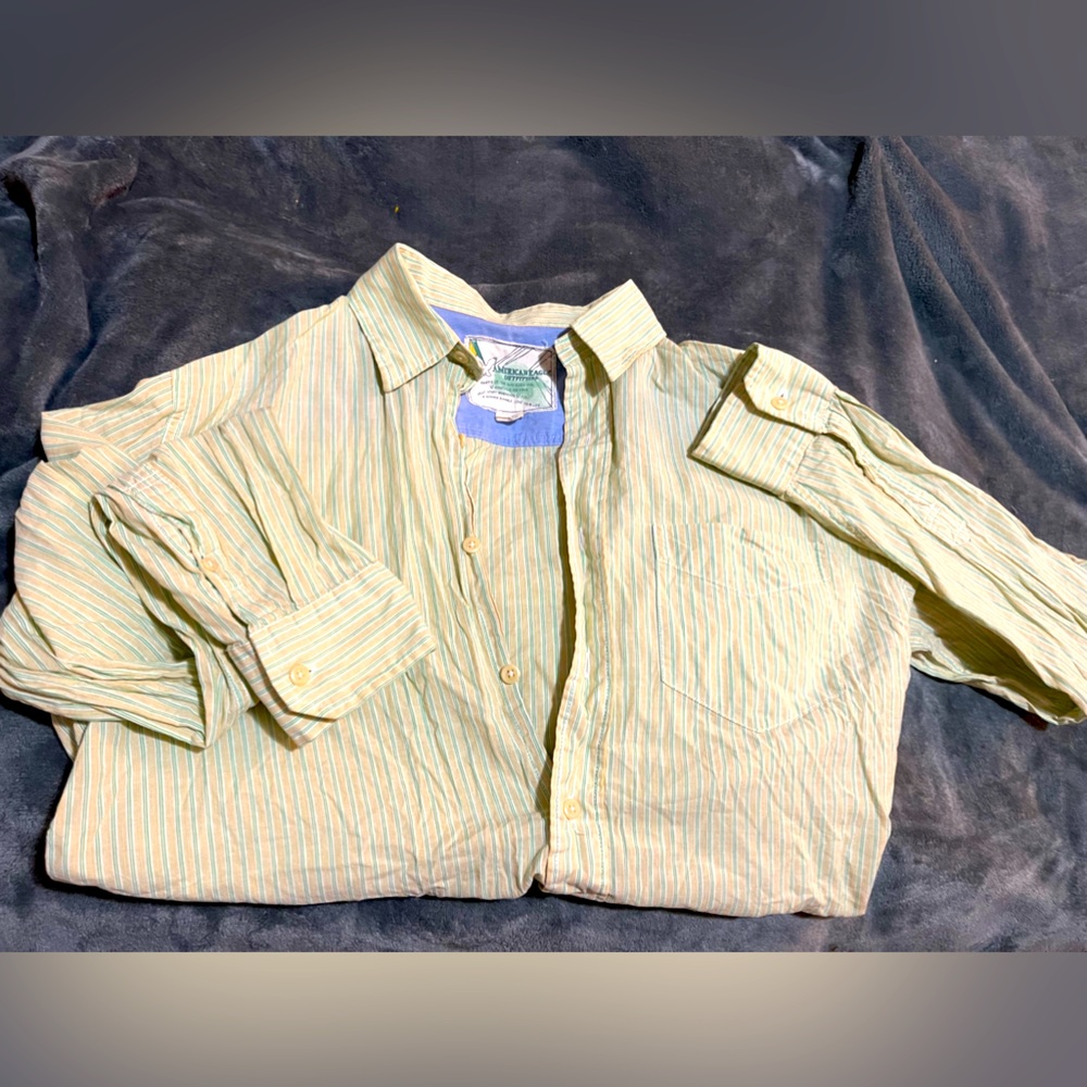 American Eagle Striped Button Down - S - Green/Yellow/Spring